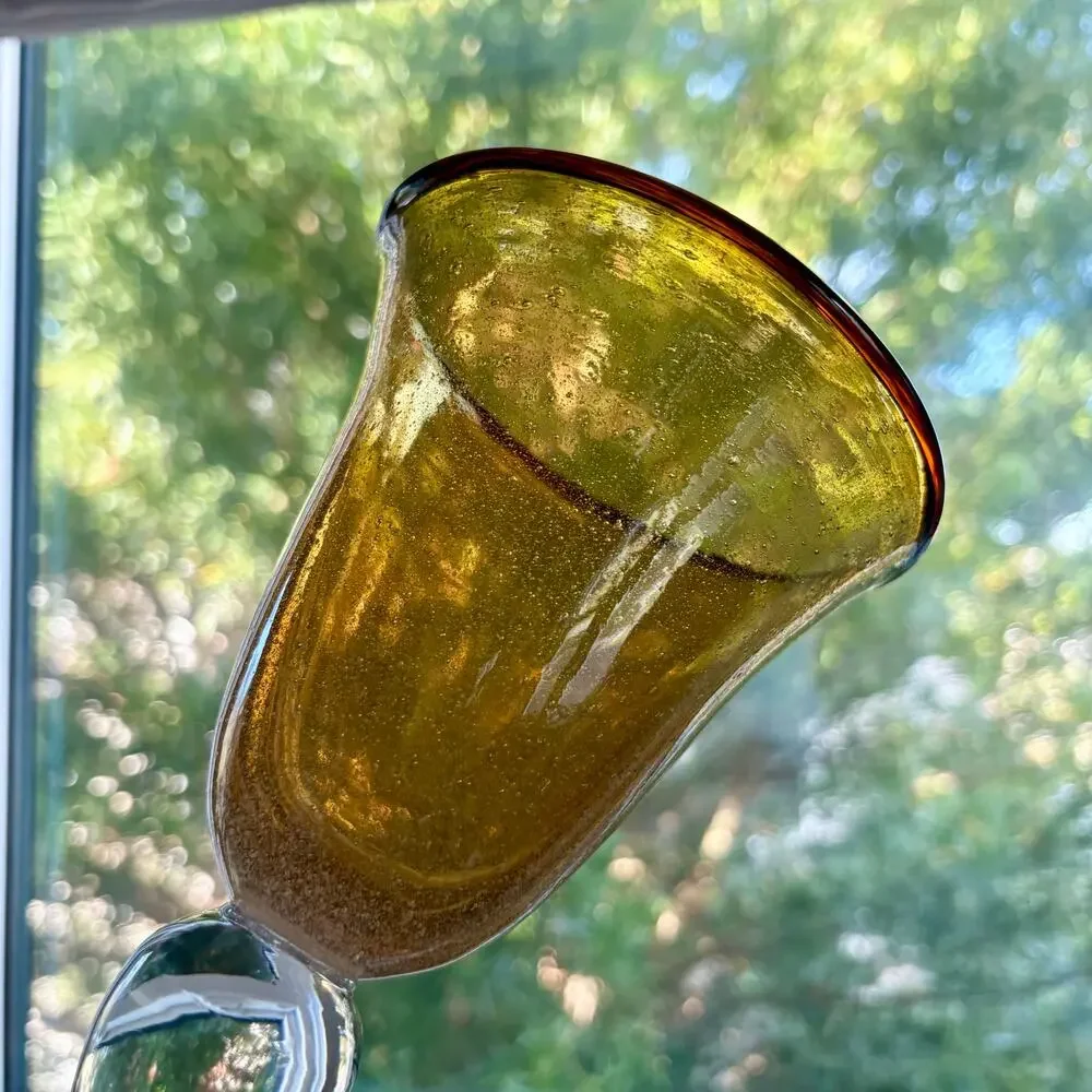 Set of 4 Artland Amber Bubble Glass Goblets 8.25” Tall Vintage Wine Glasses